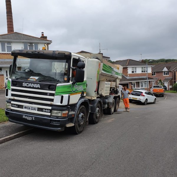 Ready mix concrete truck making a domestic delivery